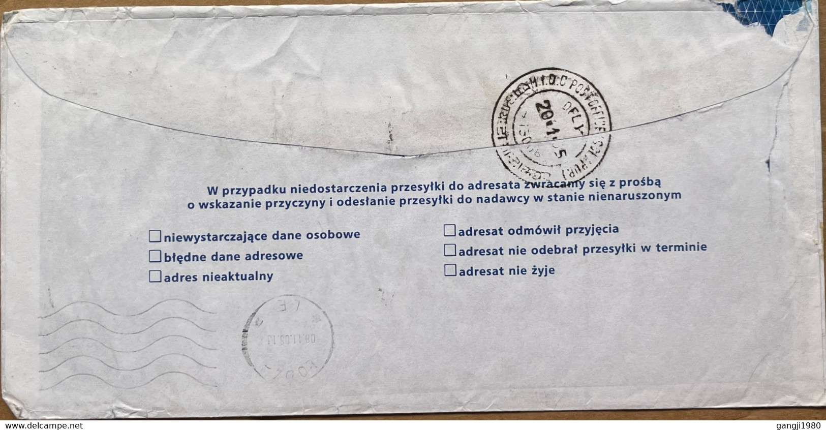 POLAND - 2005, COVER USED TO INDIA, TAX, DUE, BOX, MULTI-7 STAMP, OLYMPIC, SPORT, GAME 1972 FENCING, SANDOMIERZ PALACE, - Briefe U. Dokumente