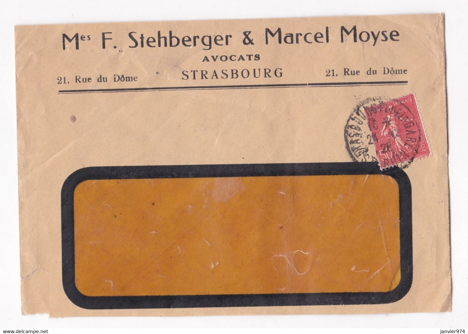 Enveloppe 1928, Mes F. Stehberger & Marcel Moyse Avocats à Strasbourg - Lettres & Documents