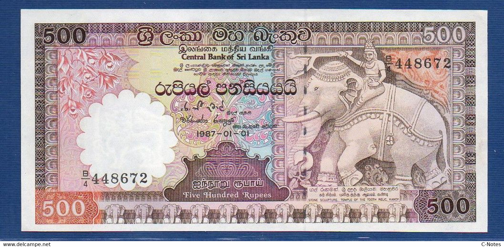 SRI LANKA - P.100a – 500 Rupees 1987 UNC, Serie B/4 448672 - Sri Lanka