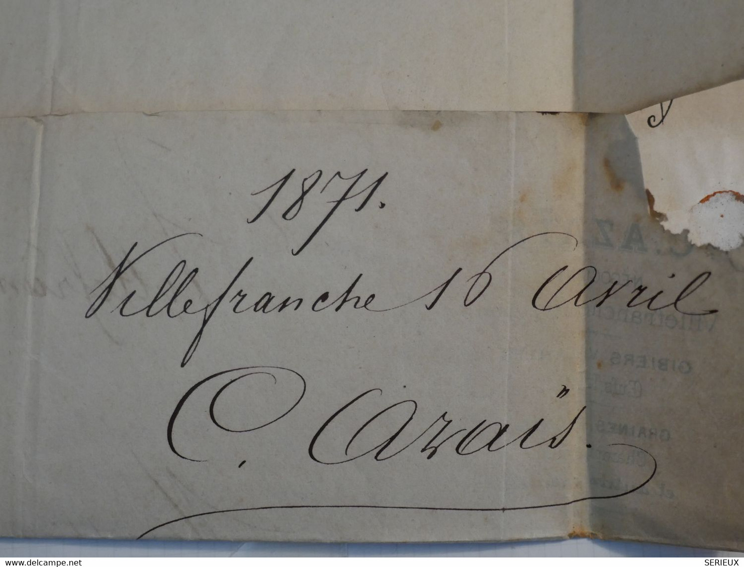 BO9 FRANCE   BELLE  LETTRE    1871 VILLEFRANCHE A BORDEAUX + EMISSION BORDEAUX N°46 ++ AFFRANCH. INTERESSANT++ - 1870 Emisión De Bordeaux