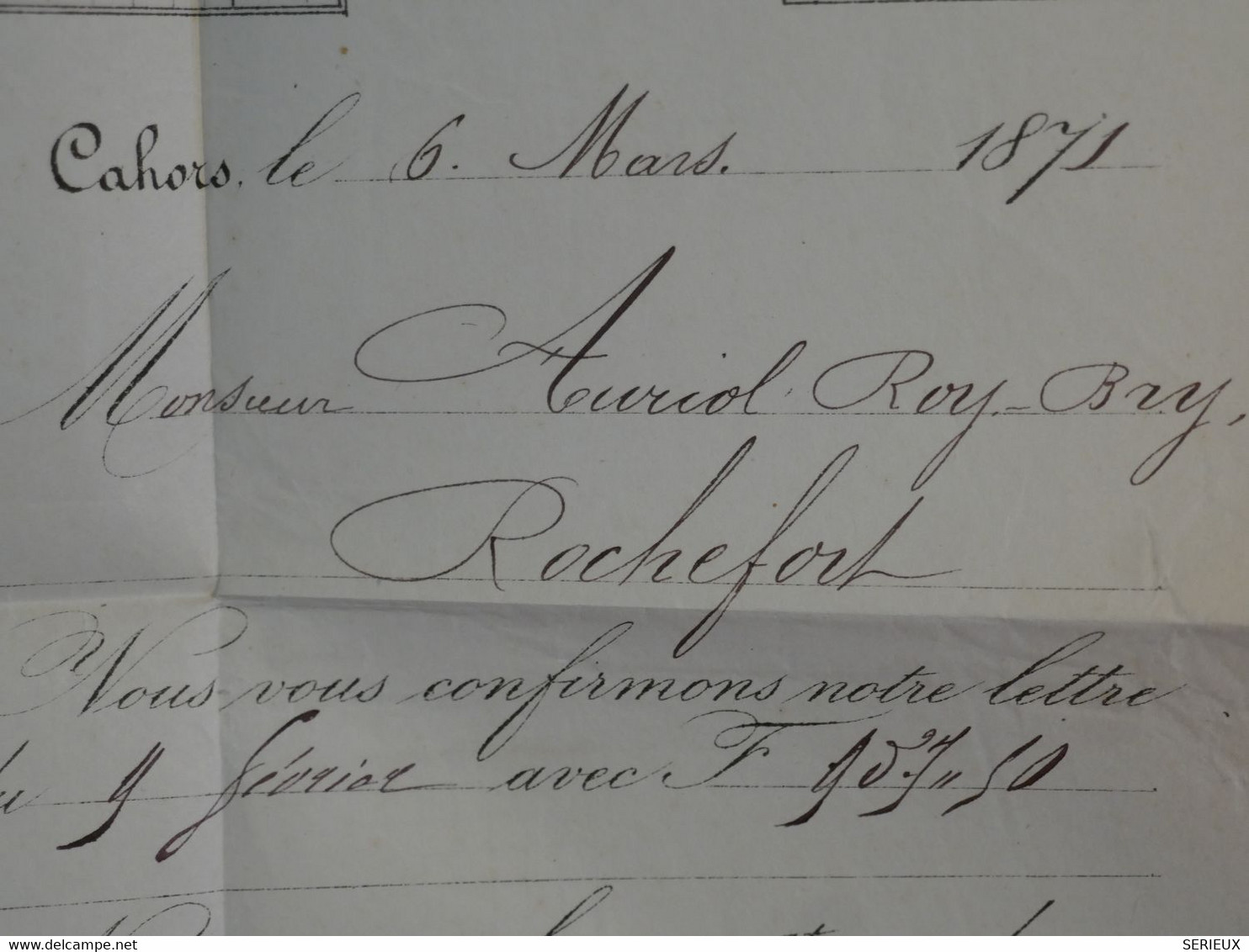 BO9 FRANCE   BELLE  LETTRE    1871 CAHORS A ROCHEFORT  + EMISSION BORDEAUX N°46 ++ AFFRANCH. PLAISANT++ - 1870 Emisión De Bordeaux