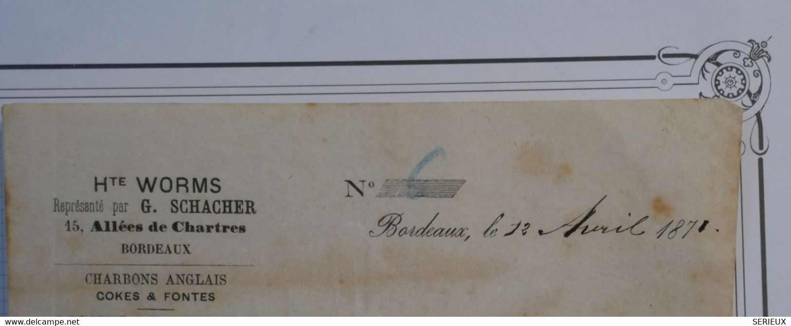 BO9 FRANCE     LETTRE    1871  BORDEAUX + EMISSION BORDEAUX N°43 ++ AFFRANCH. INTERESSANT++ - 1870 Emisión De Bordeaux