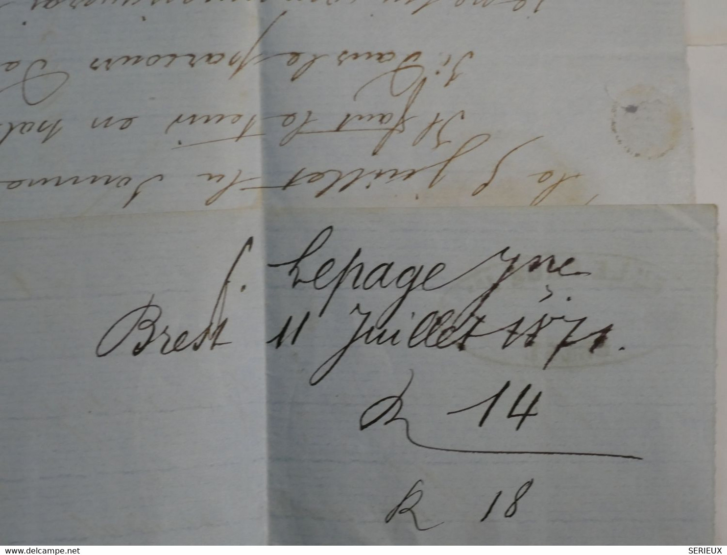 BO9 FRANCE  BELLE  LETTRE   1871 BREST A LIBOURNE + BORDEAUX N°46 VARIETE TACHE BLANCHE + AFFRANCH. INTERESSANT++ - 1870 Ausgabe Bordeaux