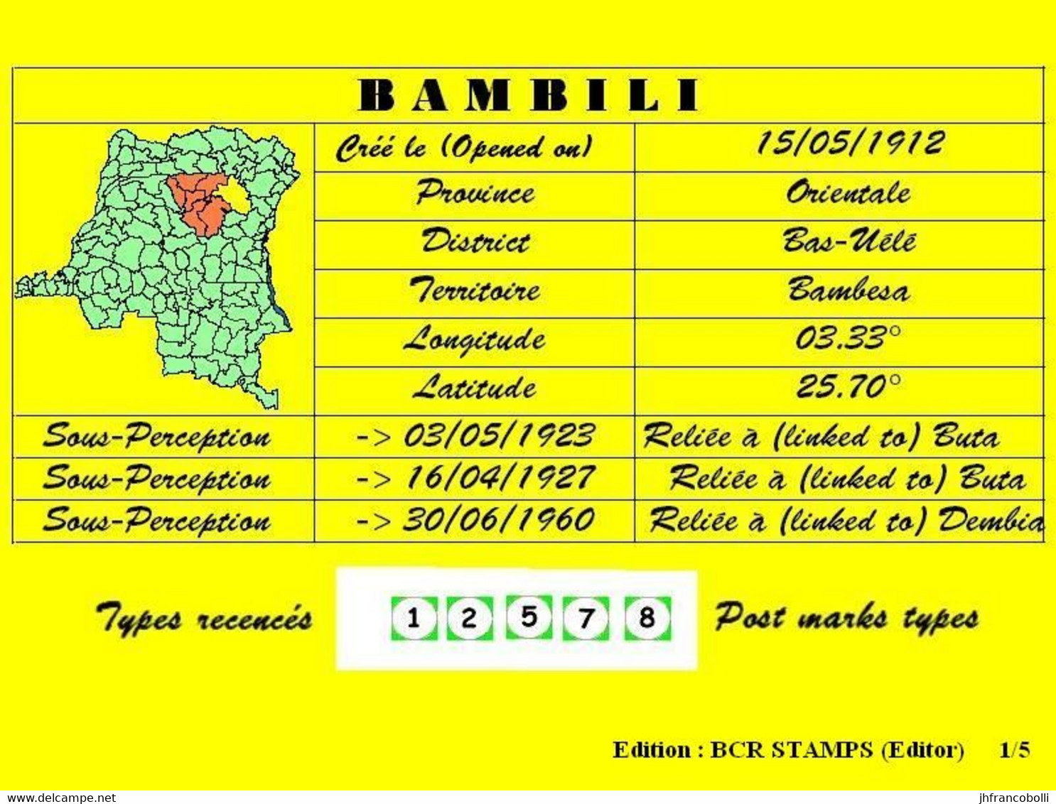 BAMBILI BELGIAN CONGO / CONGO BELGE CANCEL STUDY [1] WITH COB 059 NICE CENTRAL CANCEL R-A-R-E - Abarten Und Kuriositäten