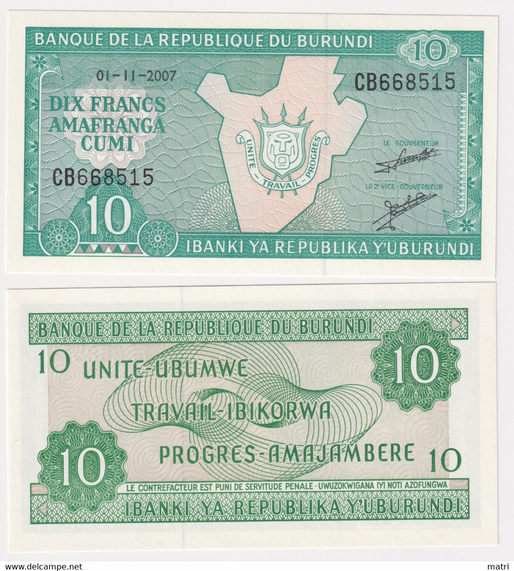 Burundi 10 Francs 2007 P#33e - Burundi