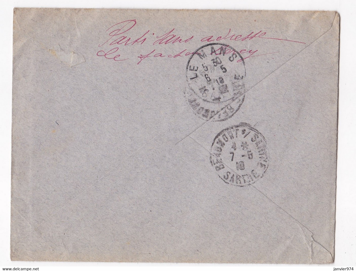 Enveloppe 1910, L. Gaschet Huissier Le Mans Sarthe. - Storia Postale