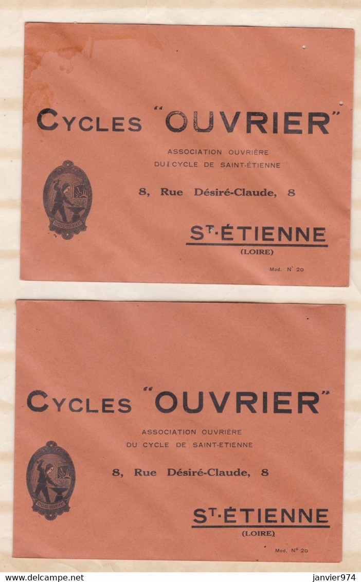 2 Enveloppes , Cycles Ouvrier , 8 Rue Désiré-Claude à Saint Etienne . - Andere & Zonder Classificatie