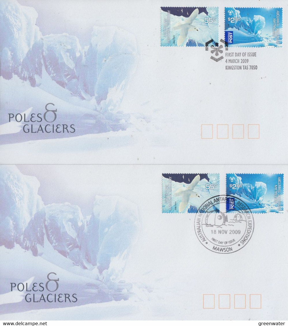 AAT 2009 ¨Poles & Glaciers 2v 5 FDC (Casey, Davis, Mawson, Macquerie, Kingston) (XC176) - FDC