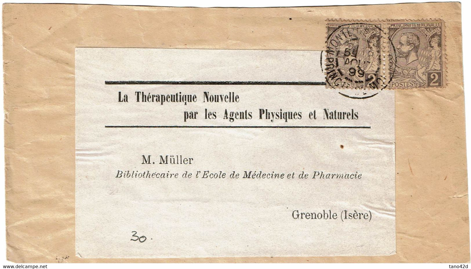 CTN82 - MONACO ALBERT 1° 2cx2 SUR MANCHETTE AOÛT 1899 - Covers & Documents