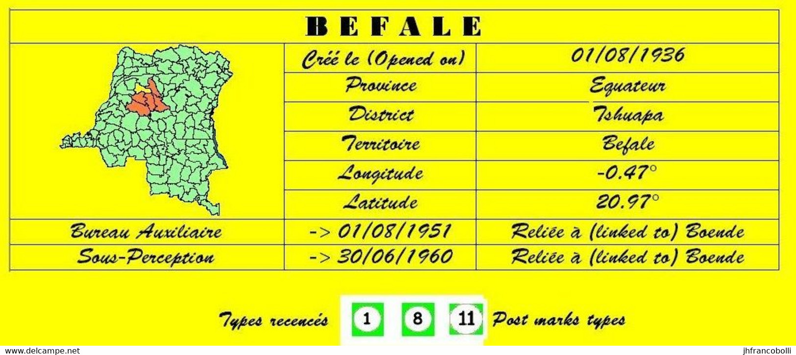 BEFALE BELGIAN CONGO / CONGO BELGE CANCEL STUDY [1] WITH COB 325   R-A-R-E ! - Variedades Y Curiosidades