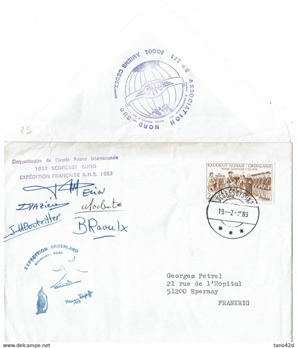 CTN82 - 50° ANNEE POLAIRE INT.LE - EXP. FRANCAISE A.N.S.1983 SCORESBY SUND 19/2/1983 SIGNATURE DES 6 MEMBRES EXP.ON - Other & Unclassified