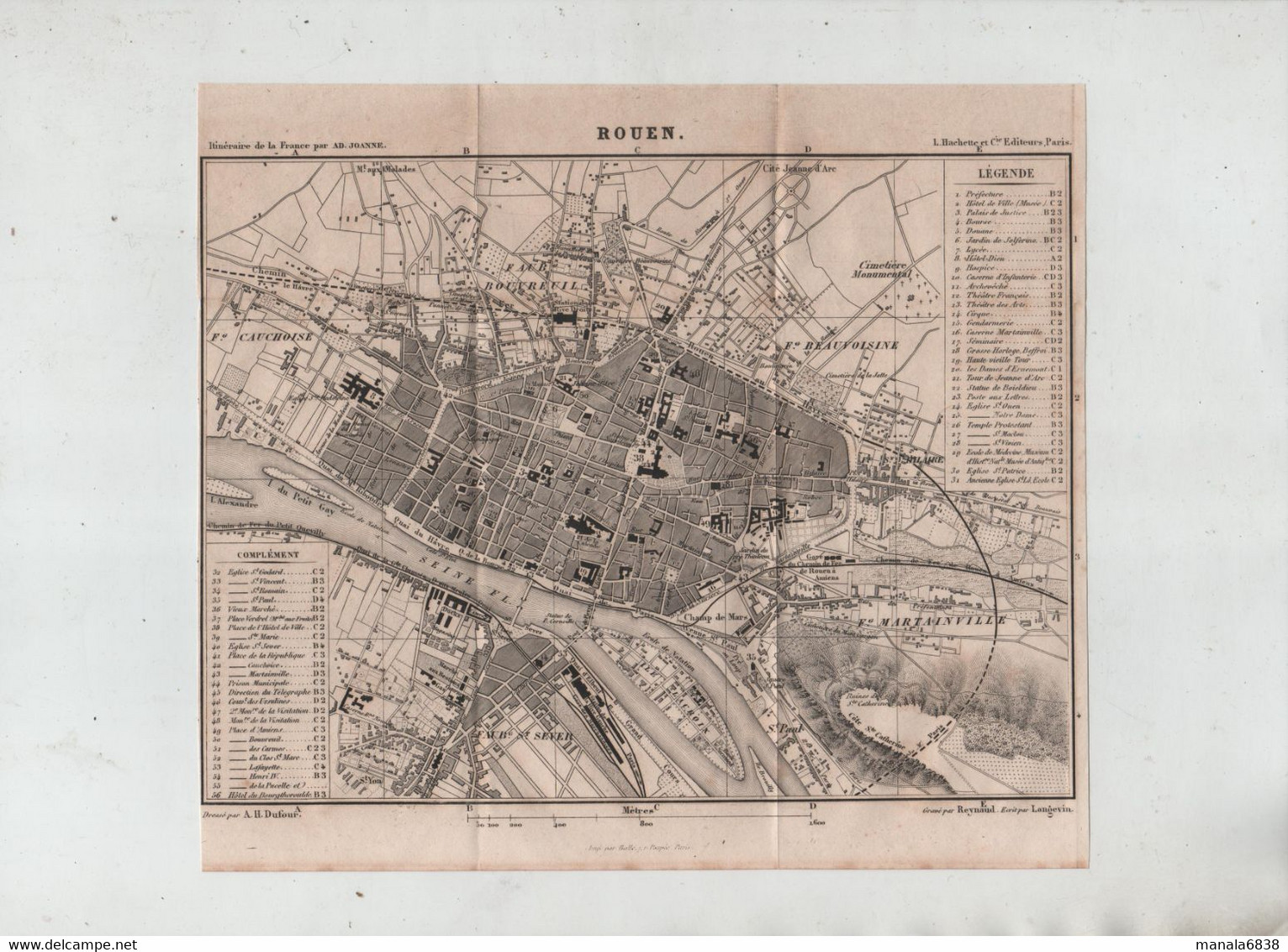 Rouen En 1877 Dufour Gare Voie Ferrée Faubourg Martainville Beauvoisine Bouvreuil Cauchoise Saint Sever Reynaud - Other Plans