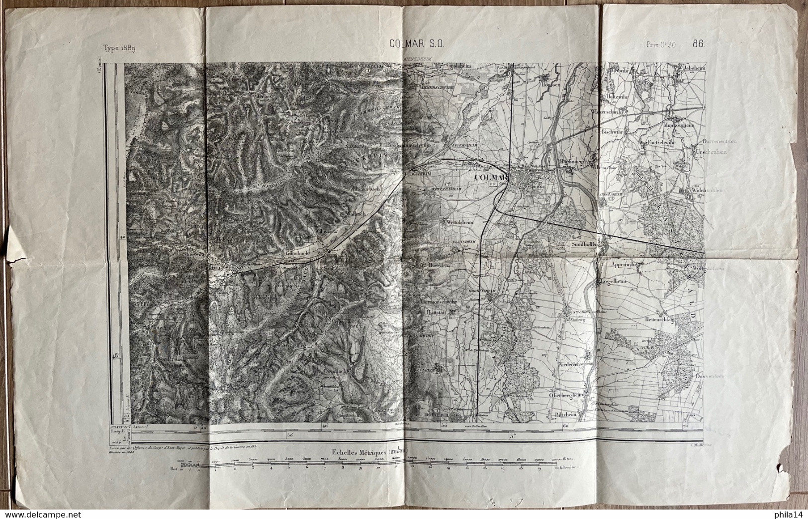 SP CARTE DES ENVIRONS DE COLMAR 1887  / 54 X 34 Cm - Geographical Maps