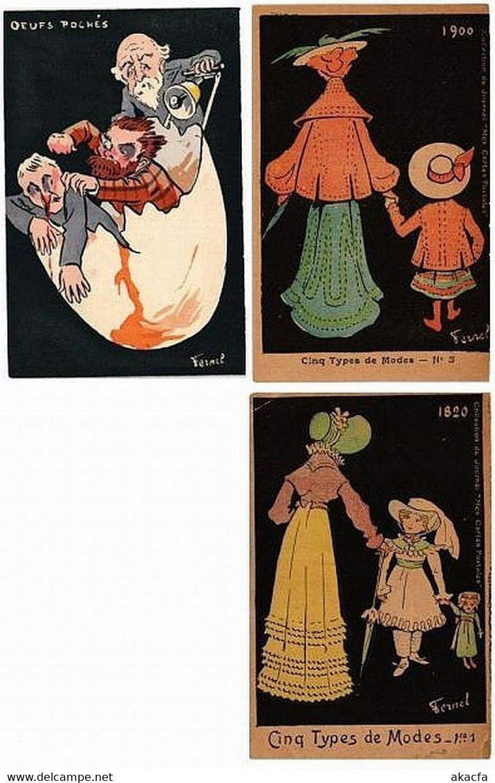 FERNEL ARTIST SIGNED, HUMOR 12 Vintage Postcards (L5541) - Fernel