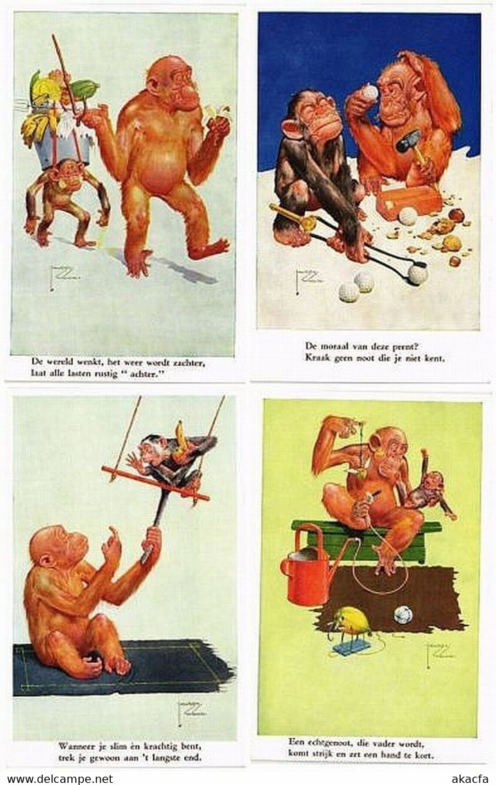 LAWSON WOOD ARTIST SIGNED ANIMALS MONKEY 12 Vintage Postcards (L5551) - Wood, Lawson