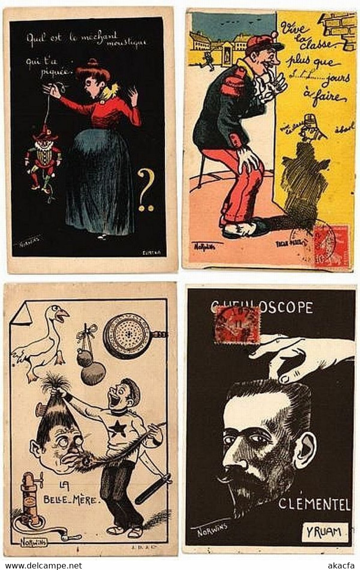 NORWINS POLITIC SATIRE ARTIST SIGNED, HUMOR 16 Vintage Postcards (L5622) - Norwins