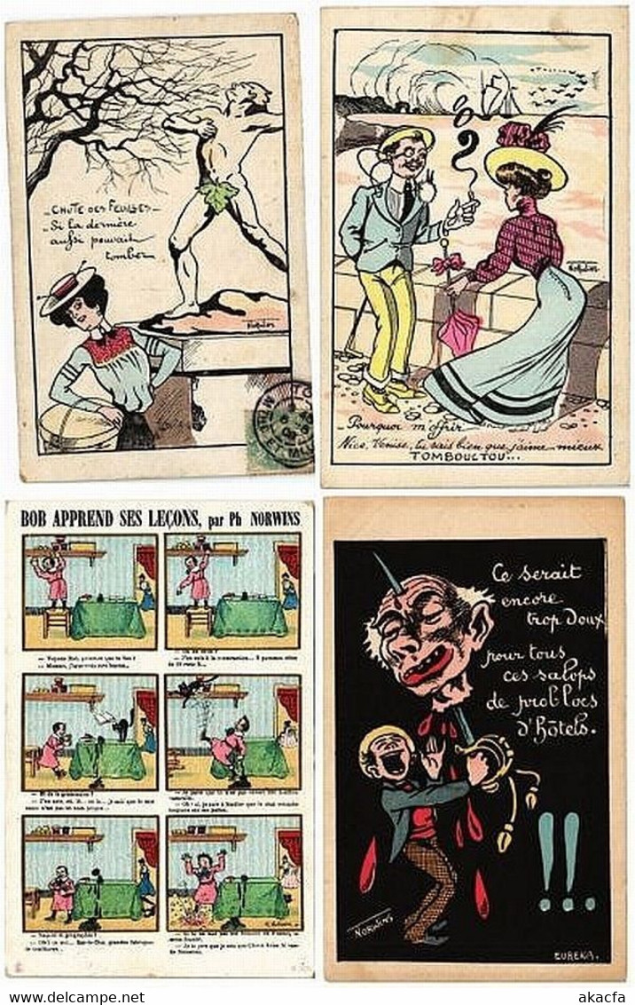 NORWINS POLITIC SATIRE ARTIST SIGNED, HUMOR 16 Vintage Postcards (L5622) - Norwins