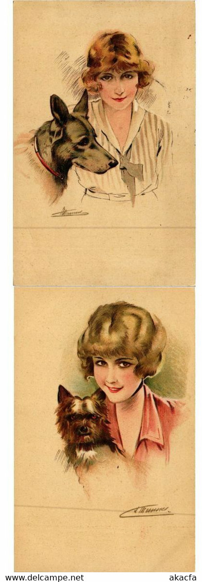 MEUNIER S. DOGS & LADIES ARTIST SIGNED SET OF 6 Vintage Postcards (L2595) - Meunier, S.