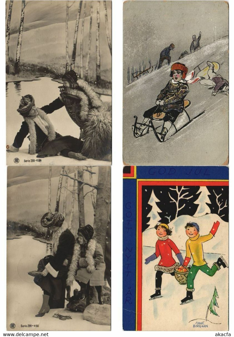 WNTER SPORT SKIING, SKATING 52 Vintage Postcards Pre-1940 (L4018)