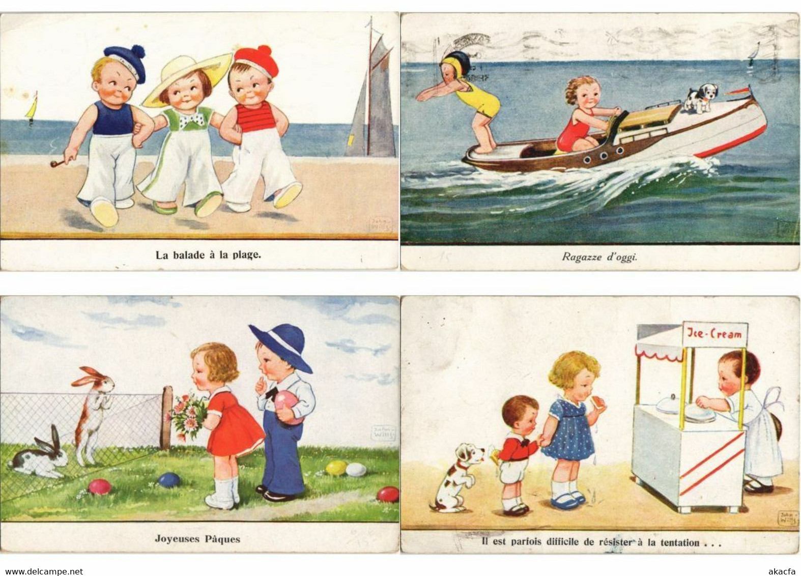 JOHN WILLS ARTIST SIGNED CHILDREN 48 Vintage Postcards PART I. (L3199) - Wills, John