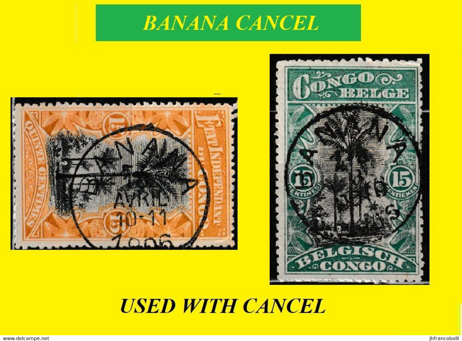 1894+1915 (°) BANANA BELGIAN CONGO  CANCEL STUDY [1] EIC 020 + COB  066 PALM TREES SELECTION X 2 ROUND CANCELS - Errors & Oddities