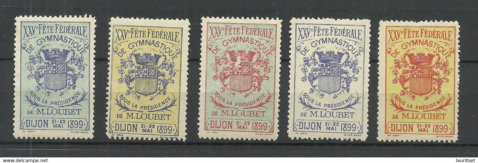 France 1899 DIJON XXV Fete Federale De Gymnastique De M. Loubert Advertising Poster Stamps MNH - Sport