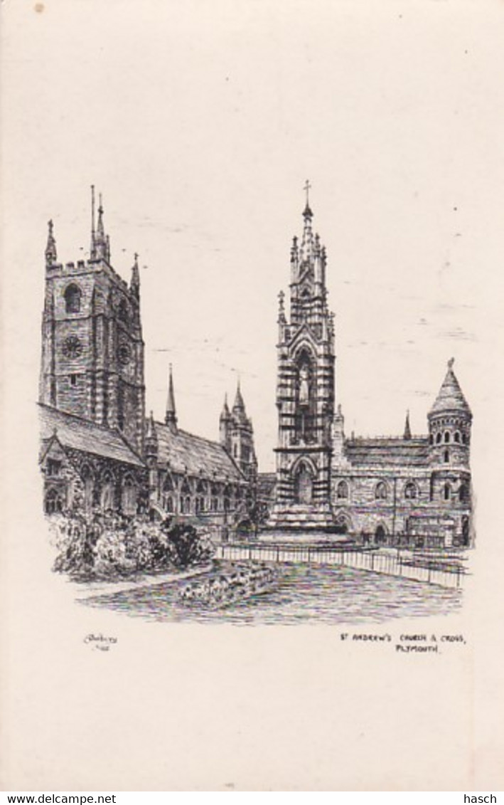 4841  62 Plymouth,  St. Andrew’s Church & Cross (drawing Burbery 1935) - Plymouth