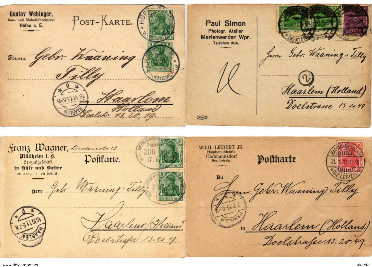 GERMANY POSTAL HISTORY 300 CORRESPONDANCE WAANING TILLY ALCOHOL 1907-1926(L2909) - Poste & Facteurs