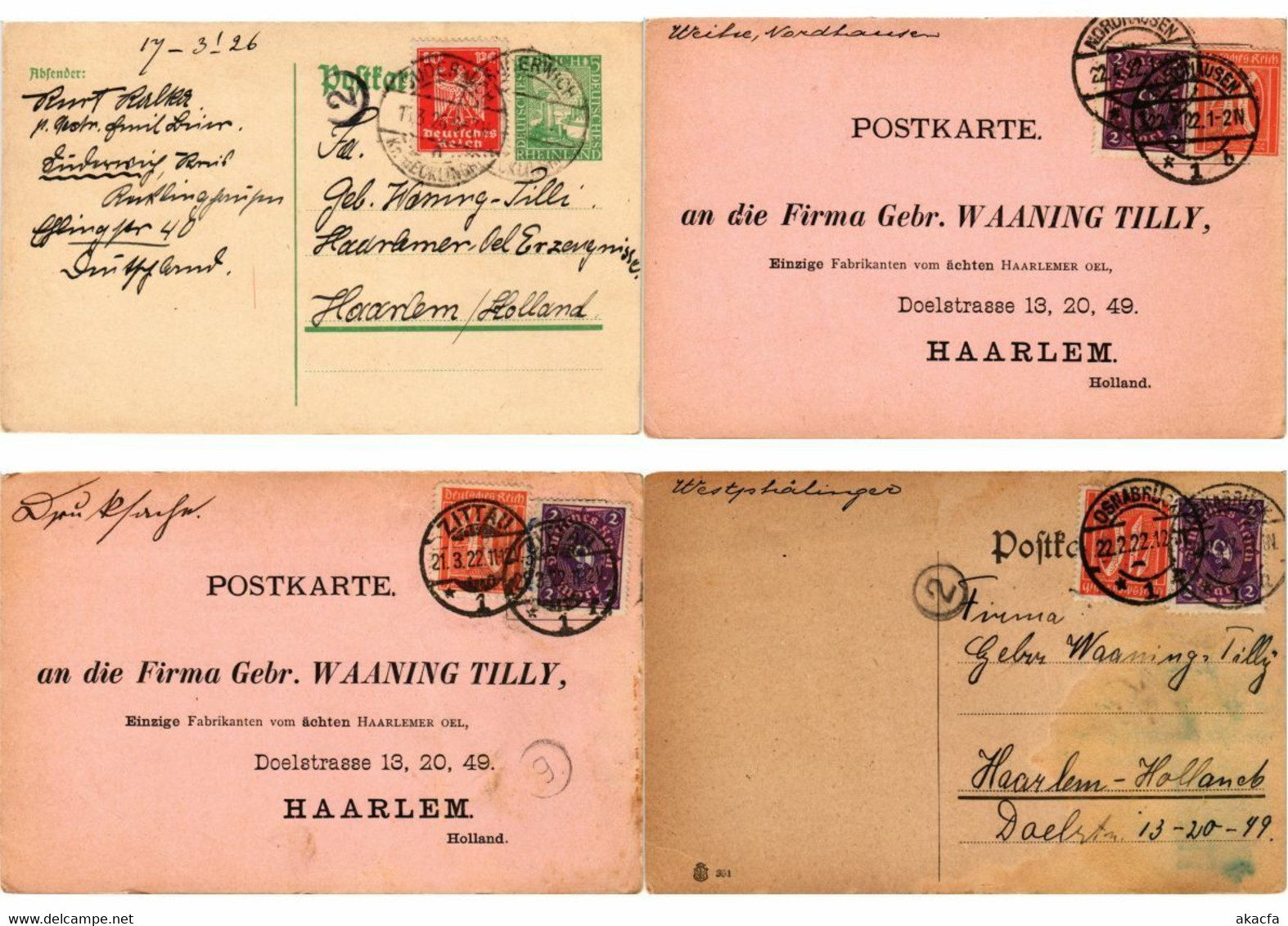 GERMANY POSTAL HISTORY 300 CORRESPONDANCE WAANING TILLY ALCOHOL 1907-1926(L2909)