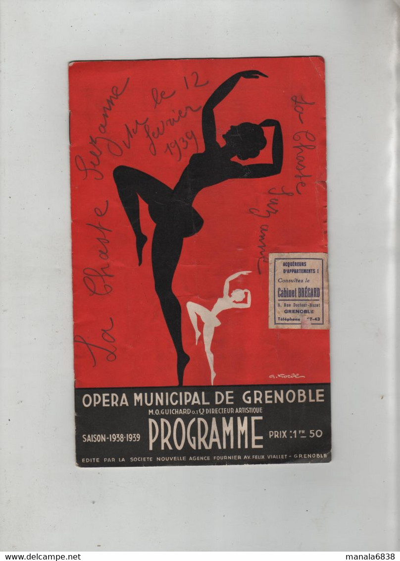 Opéra Municipal De Grenoble Programme 1938 Gorde Levasseur Stevens Darmand Lapeyrette Chamarande... - Programmes