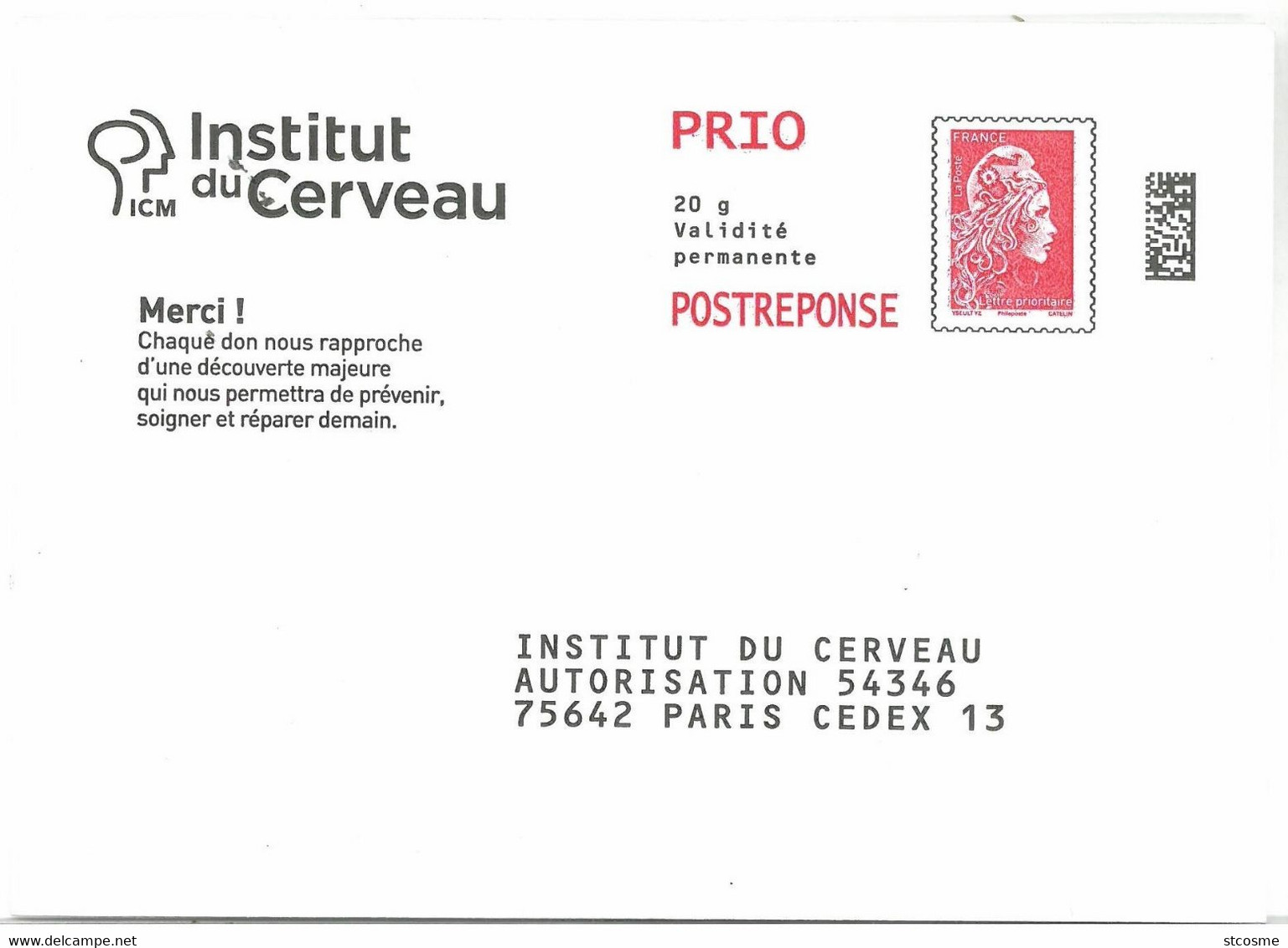 D0250 - Entier / Stationery - PAP Réponse Marianne L'engagée : Institut Du Cerveau - Agrément 339418 - Listos Para Enviar: Respuesta/Marianne L'Engagée