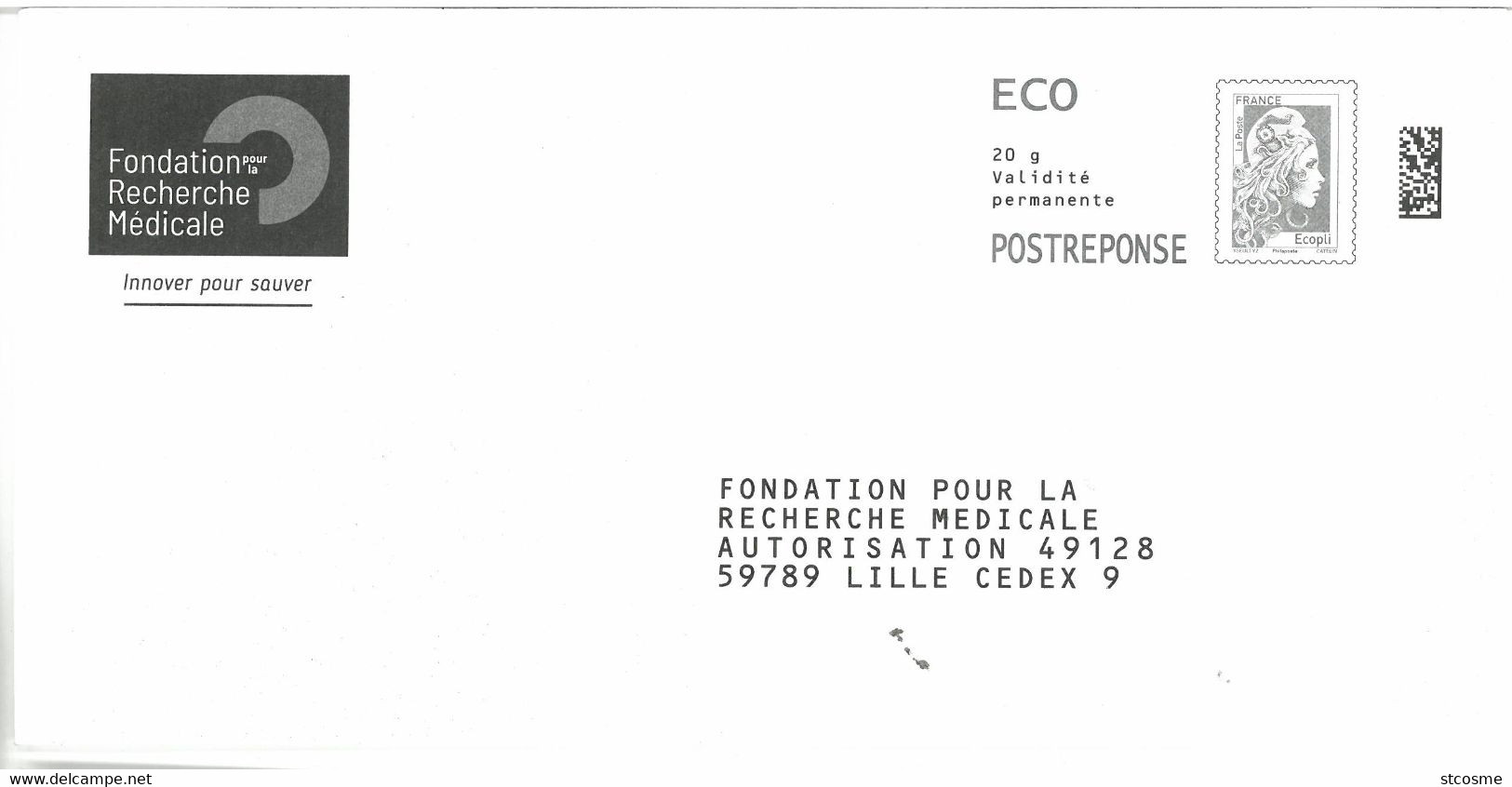 D0099 - Entier / Stationery - PAP Réponse Marianne L'engagée : Fondation Pour La Recherche Médicale - Agrément 301423 - Listos Para Enviar: Respuesta/Marianne L'Engagée