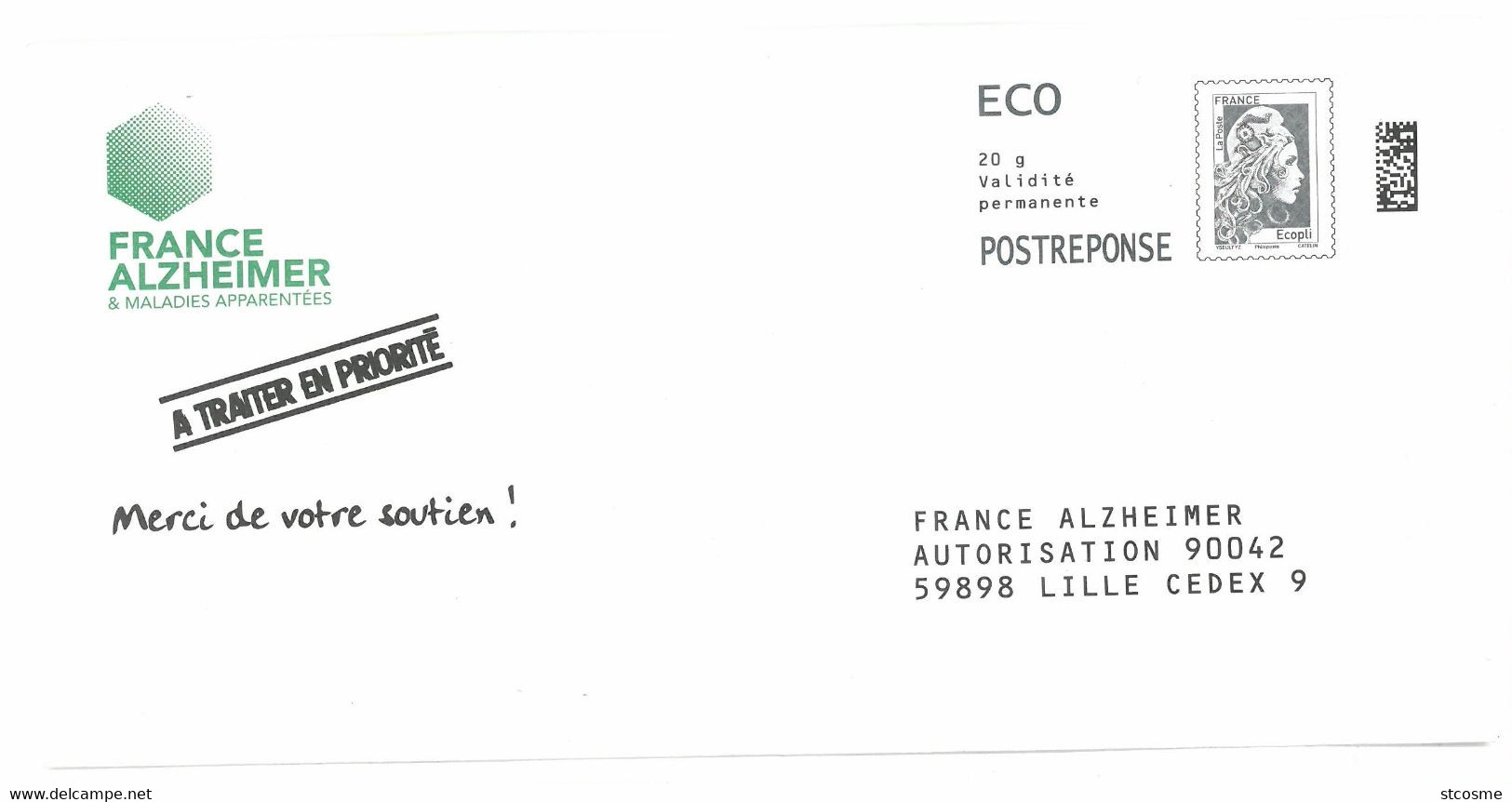 D0241 - Entier / Stationery - PAP Réponse Marianne L'engagée :France Alzheimer - Agrément 312714 - PAP : Antwoord /Marianne L'Engagée