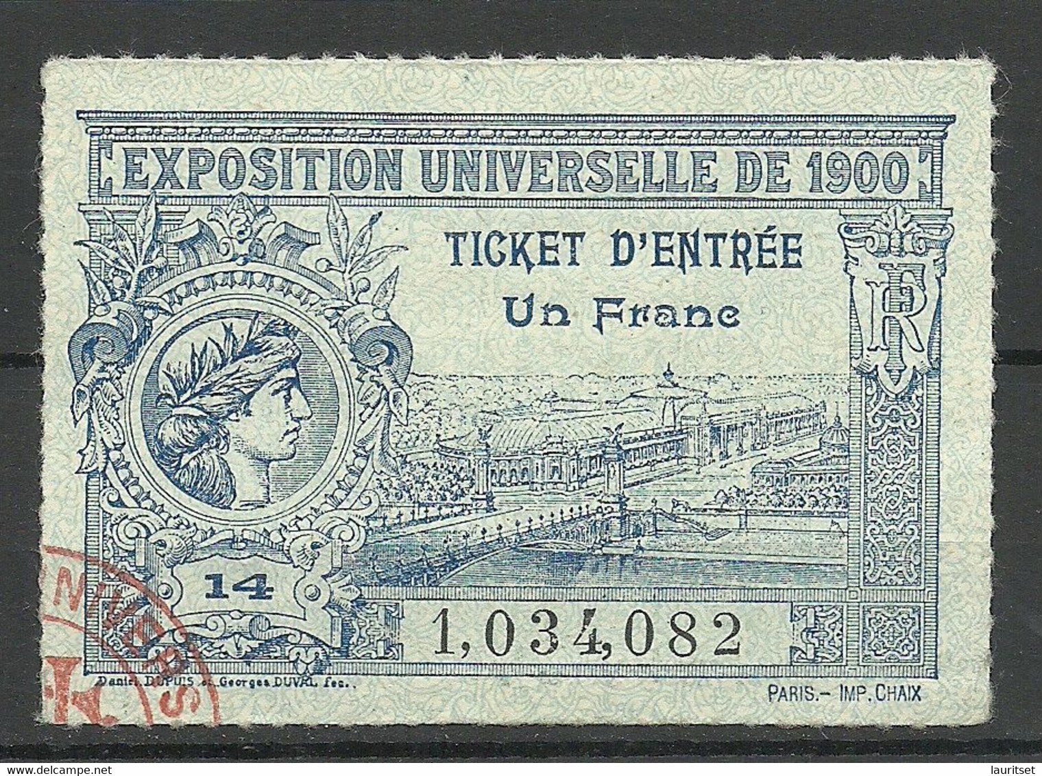 France 1900 EXPOSITION UNIVERSELLE Paris Ticket D` Entree Eintritttskarte - 1900 – Paris (France)