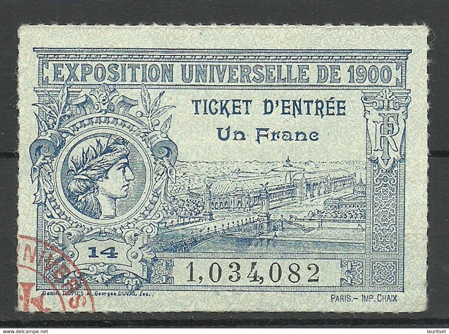 France 1900 EXPOSITION UNIVERSELLE Paris Ticket D` Entree Eintritttskarte - 1900 – Paris (Frankreich)