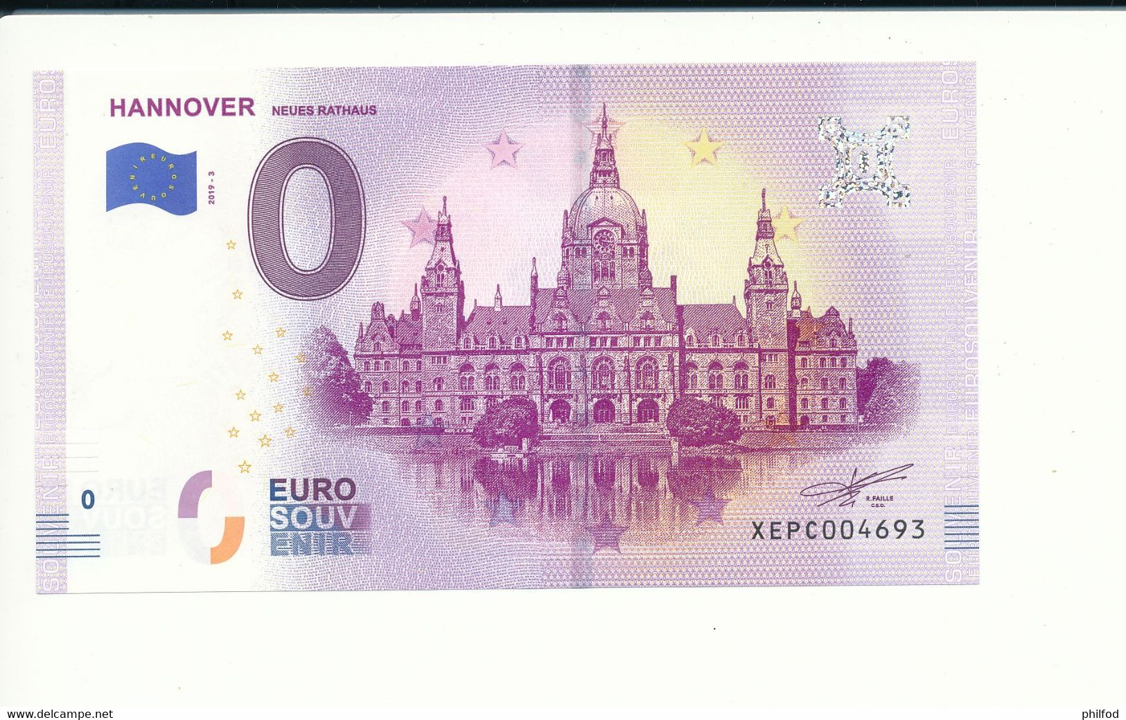 Billet Touristique 0 Euro - HANNOVER NEUES RATHAUS  - XEPC- 2019-3 - N° 4693 - Autres & Non Classés