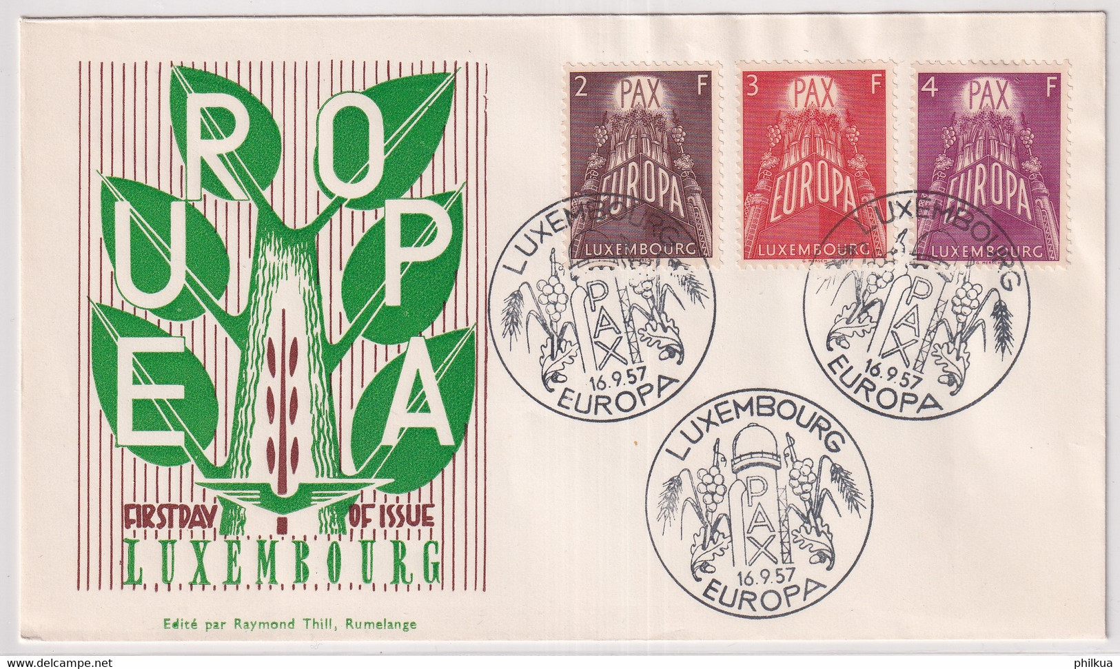 MiNr. 572 - 574 Luxemburg 1957, 16. Sept. Europa - FDC - 1957