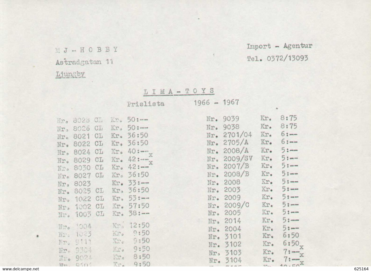 Catalogue LIMA 1966-67 Gauge HO 1/87 N 1/160 ONLY Prislista SEK - En Suédois - Sin Clasificación