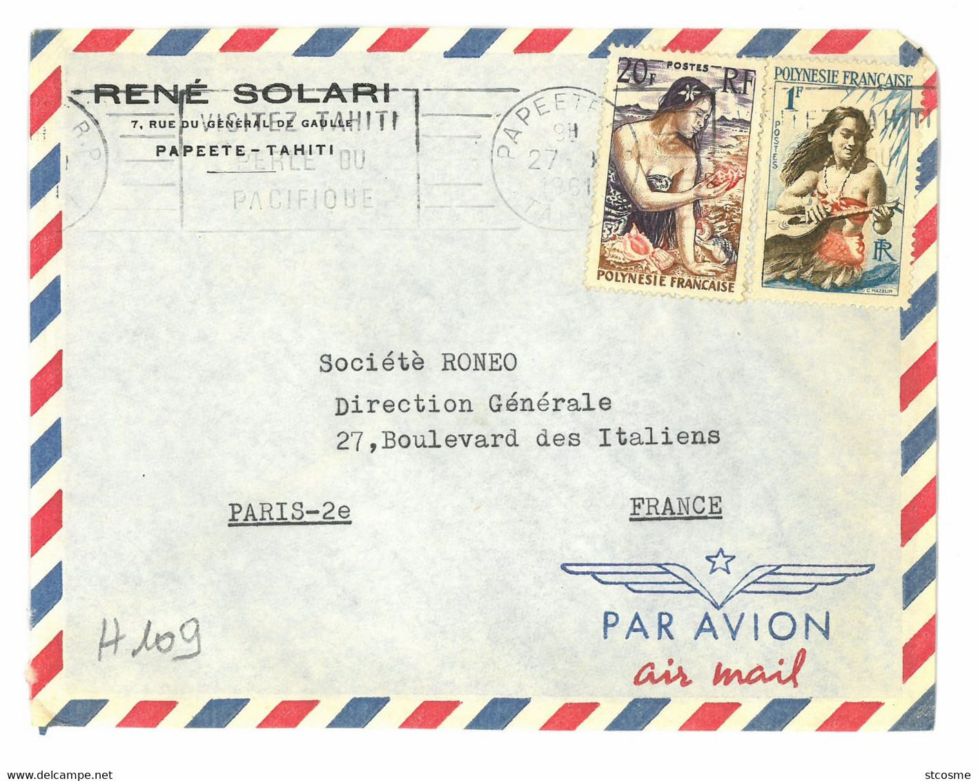 L343 - Polynésie Française, Lettre De Papeete En 1961 Pour Paris - Lettres & Documents