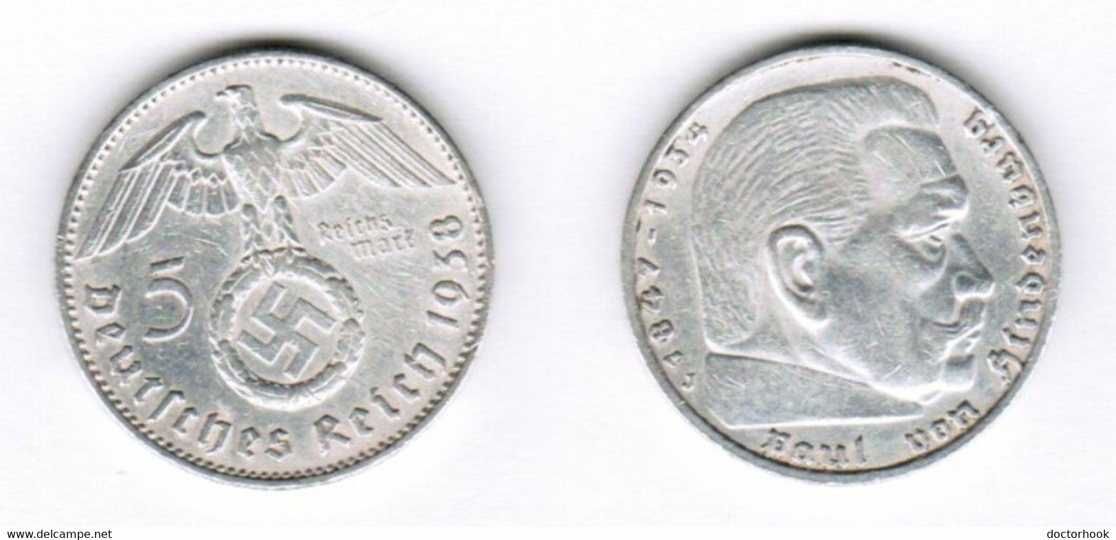 GERMANY  5 REICHSMARK SILVER 1938 J (KM # 94) #6902 - 5 Reichsmark