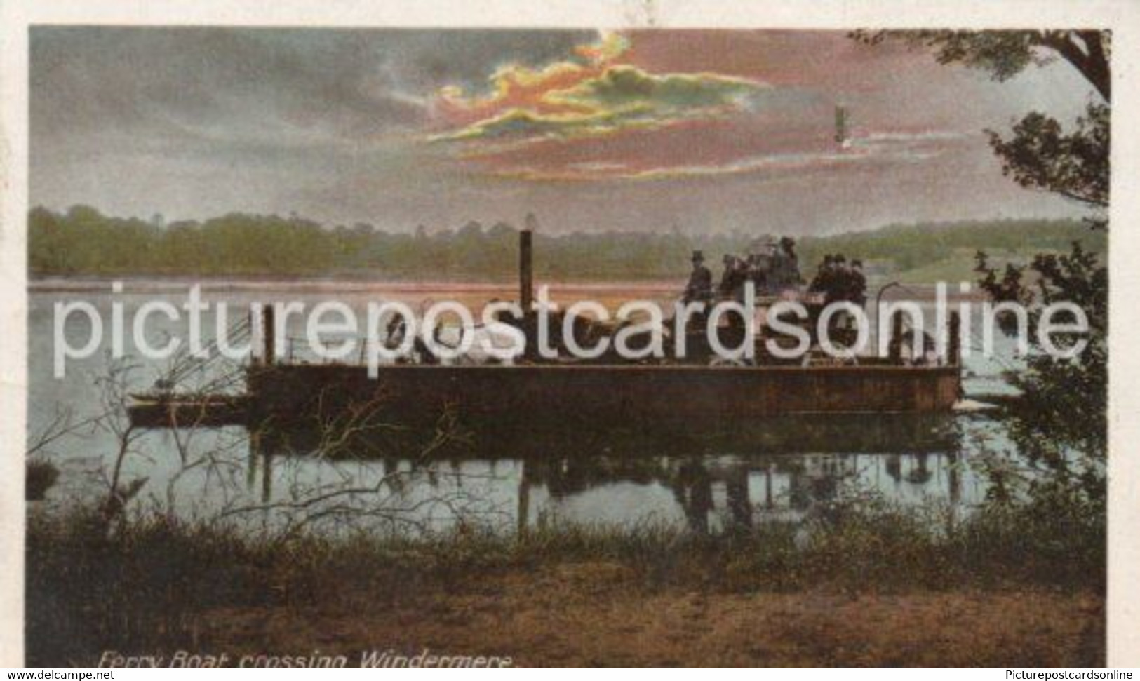 WINDERMERE FERRY BOAT CROSSING OLD COLOUR POSTCARD CUMBRIA HORSE & CARRIAGE - Windermere