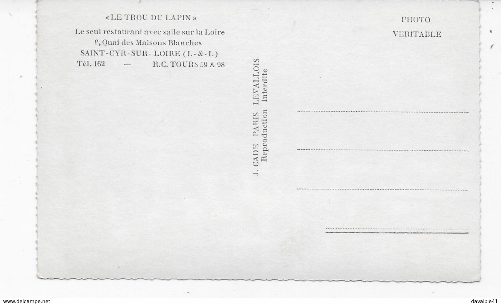 37  SAINT CYR  SUR LOIRE  LE TROU DU LAPIN  RESTAURANT   TRES   BON ETAT   2 SCANS - Saint-Cyr-sur-Loire