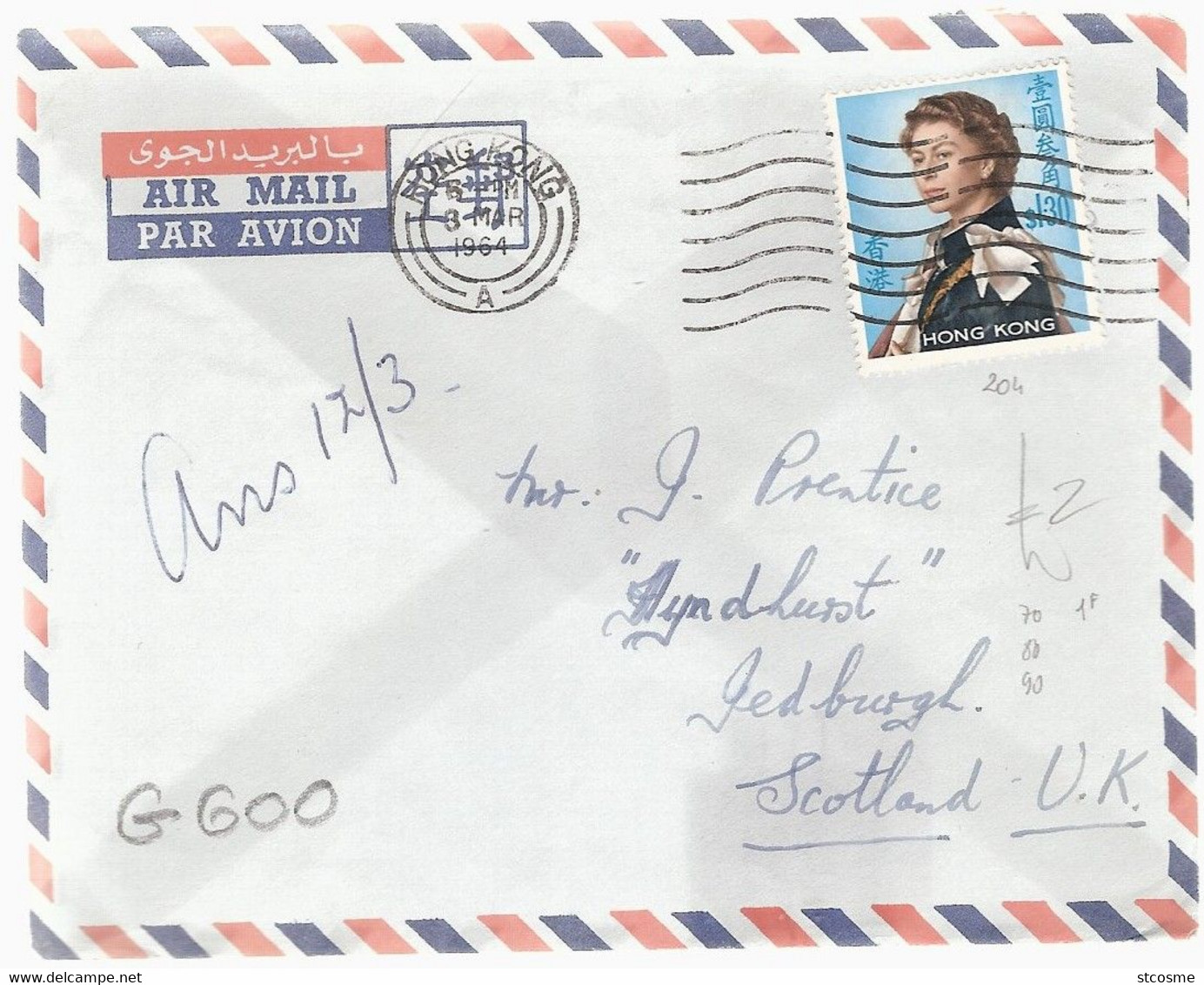 L600 - Hong Kong, Lettre En 1964 Pour L'Ecosse - Briefe U. Dokumente