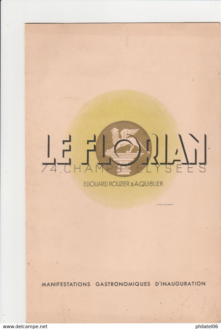 MENU GRAND FORMAT  LE FLORIAN (PARIS) 1935  GASTRONOMIE - Menus