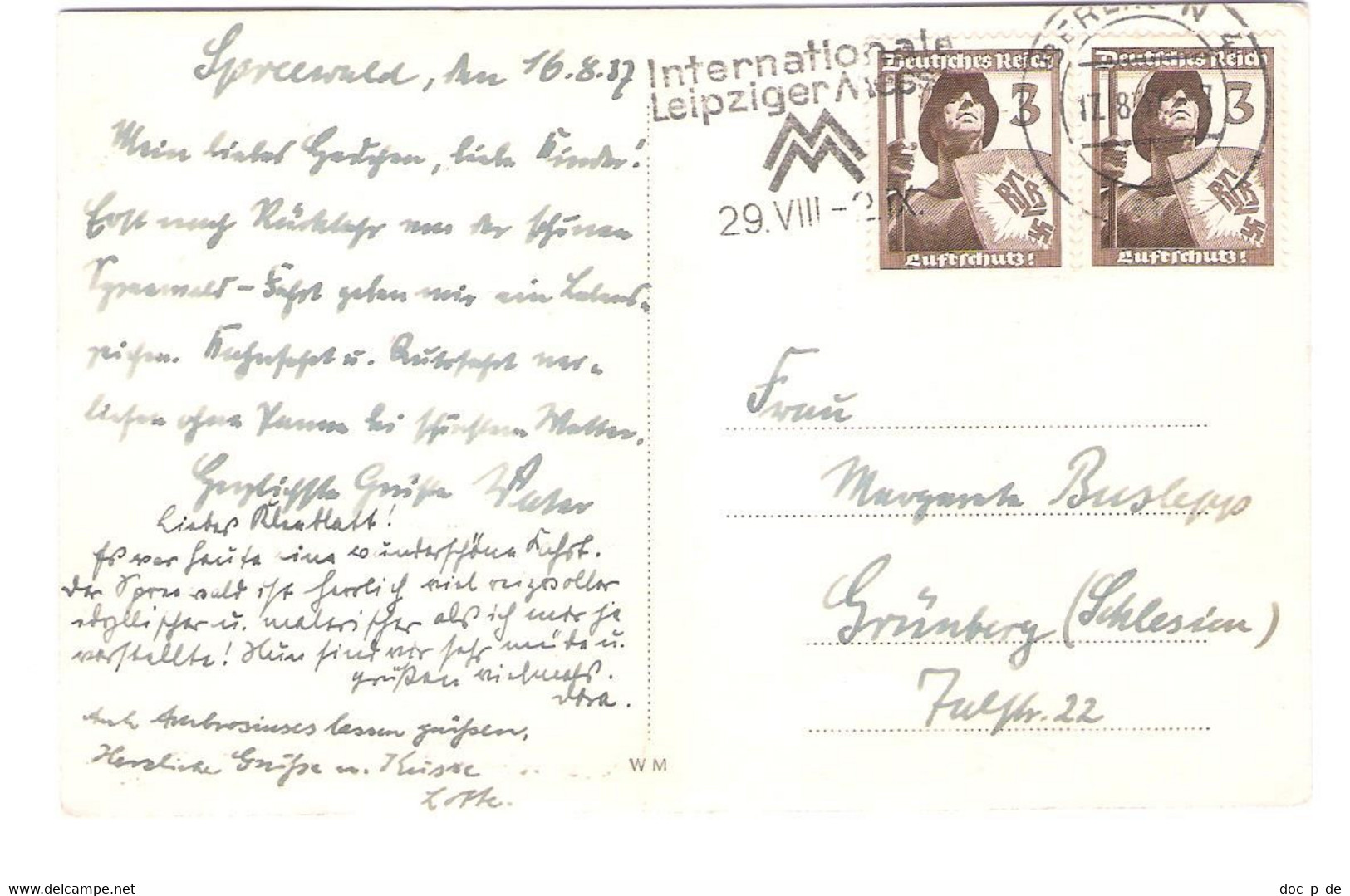 Deutschland - Post Im Spreewald - Alte Postkarte 1937 Mit Briefmarken Deutsches Reich Luftschutz - Lübben (Spreewald)