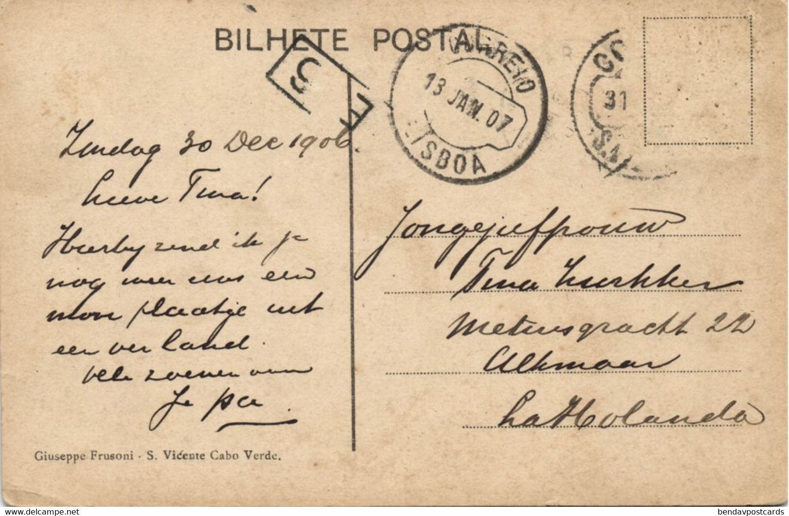 Cape Verde, SÃO VICENTE, Vista Genéral (1907) Postcard - Cap Vert