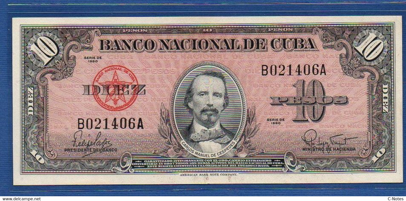 CUBA - P. 79b – 10 Pesos 1960 UNC-, Serie B021406A - Cuba
