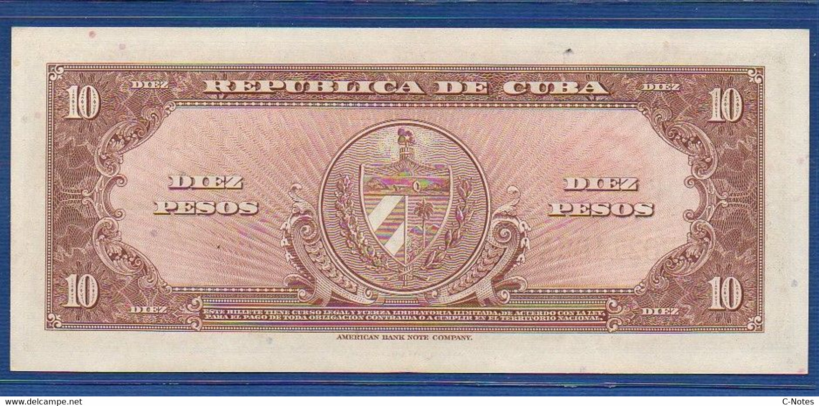 CUBA - P. 79b – 10 Pesos 1960 UNC-, Serie B021406A - Cuba