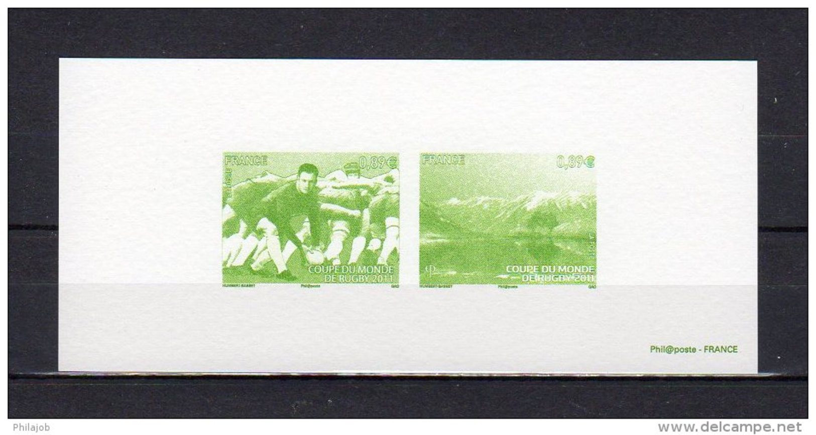 " COUPE DU MONDE DE RUGBY 2011 " Sur 2 Gravures Officielles N° YT 4576 à 4579. A SAISIR ! - Rugby