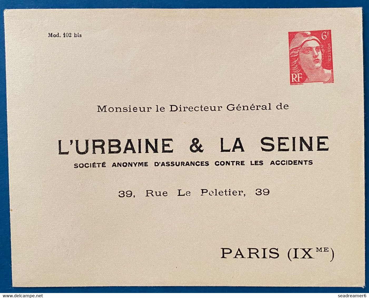 FRANCE : ENTIERS POSTAUX N°721 (I1a) 6fFR Marianne De Gandon "l'Urbaine & La Seine" Neuf Parfait ! - Overprinted Covers (before 1995)